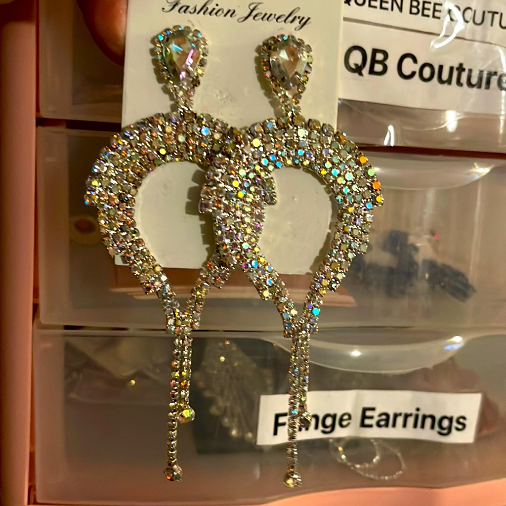 Front Faced Hoops Ab And Silver Crystal Long